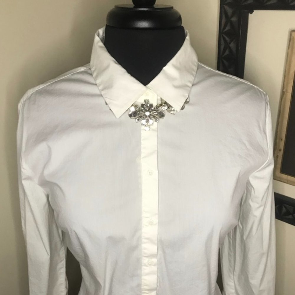 Mossimo Supply Co. White Long Sleeve Blouse with Roll Tab (XL)